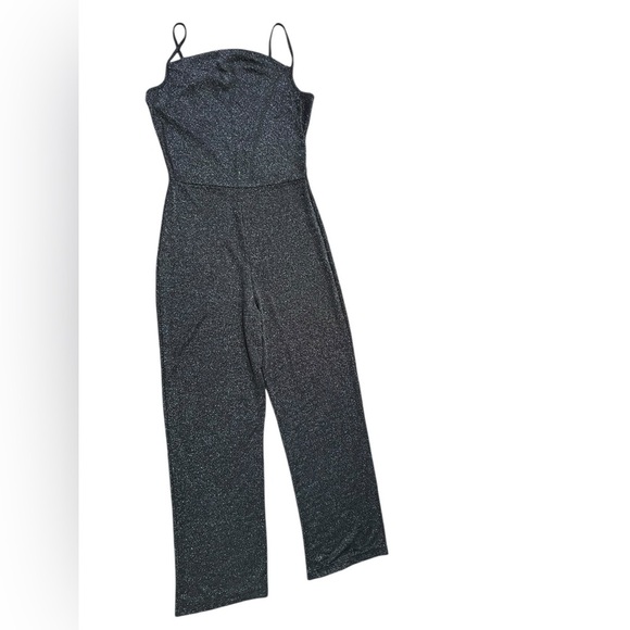 Vintage 90s Newport Cowl Neck black Metallic stretchy Jumpsuit - Picture 2 of 4